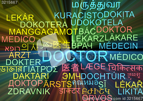 Image of Doctor multilanguage wordcloud background concept glowing