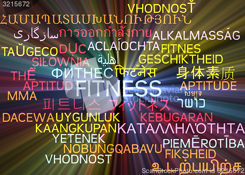 Image of Fitness multilanguage wordcloud background concept glowing