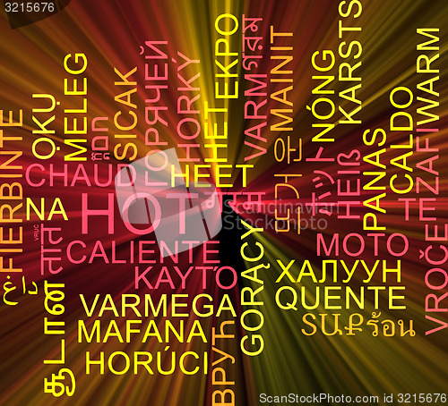 Image of Hot multilanguage wordcloud background concept glowing