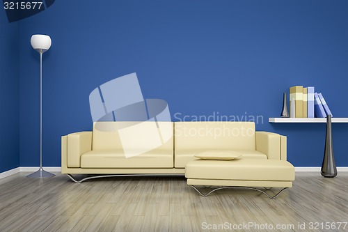 Image of blue room with a sofa
