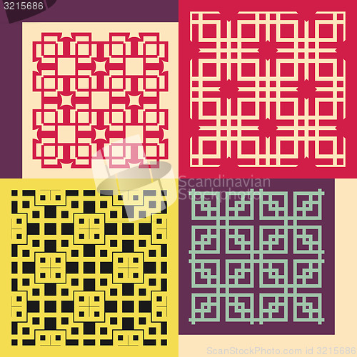 Image of Set of four seamless patterns. Vintage geometric ornaments. 