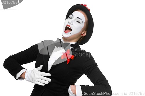 Image of Portrait of the surprised and joyful mime with open mouth