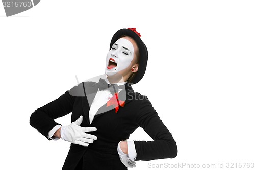 Image of Portrait of the surprised and joyful mime with open mouth