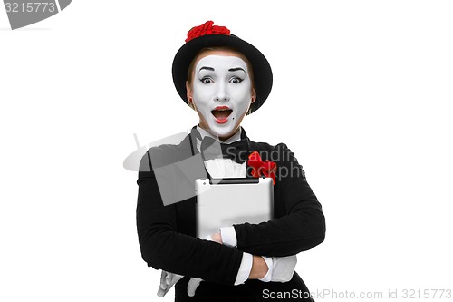 Image of surprised mime isolated on white background