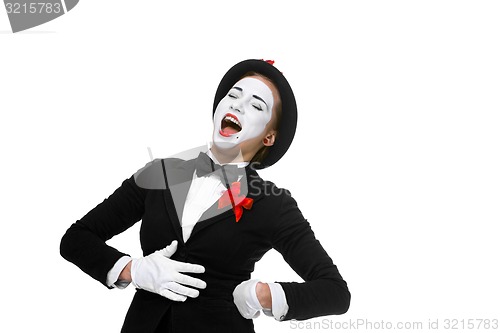 Image of Portrait of the surprised and joyful mime with open mouth