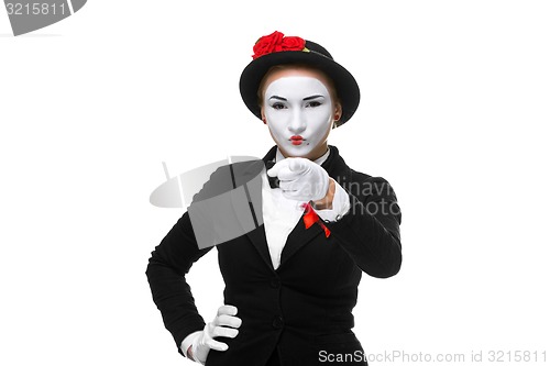 Image of Portrait of mime with pointing finger