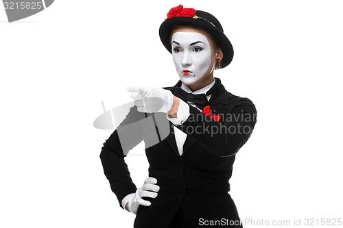 Image of Portrait of mime with pointing finger