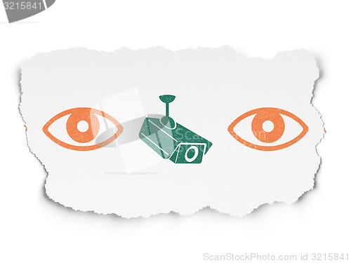 Image of Protection concept: cctv camera icon on Torn Paper background