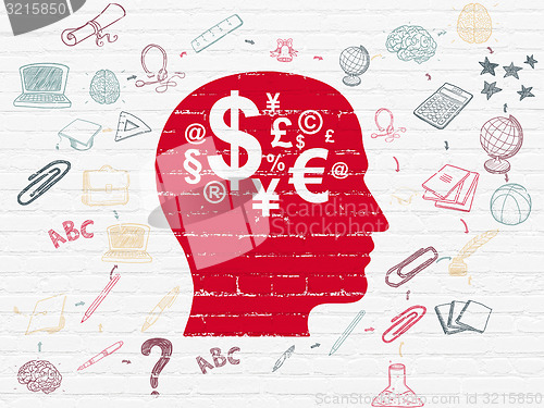 Image of Education concept: Head With Finance Symbol on wall background