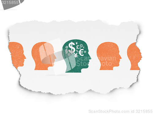 Image of Business concept: head with finance symbol icon on Torn Paper background