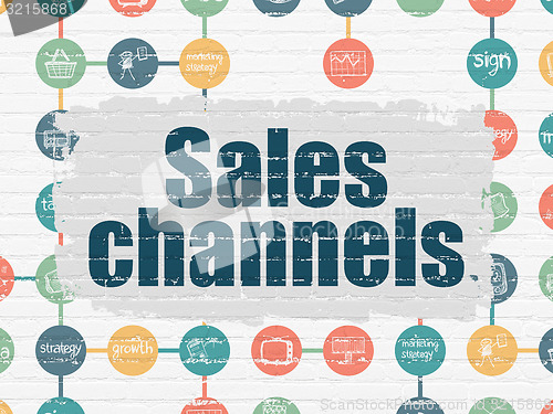 Image of Advertising concept: Sales Channels on wall background