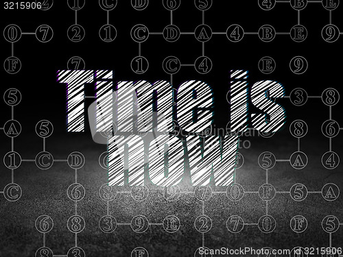 Image of Timeline concept: Time is Now in grunge dark room