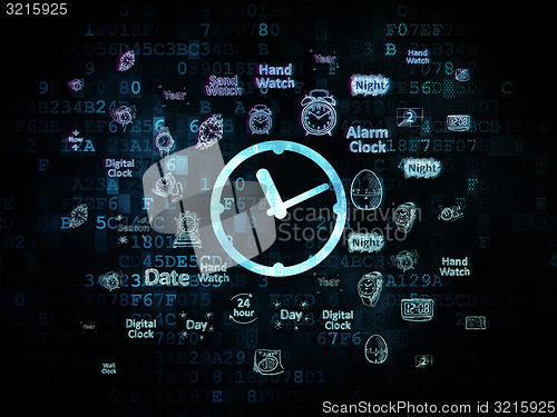 Image of Timeline concept: Clock on Digital background