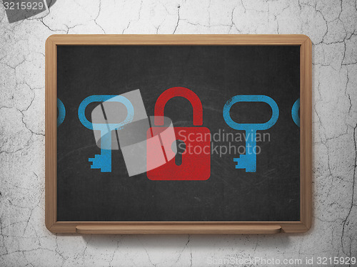 Image of Safety concept: closed padlock icon on School Board background