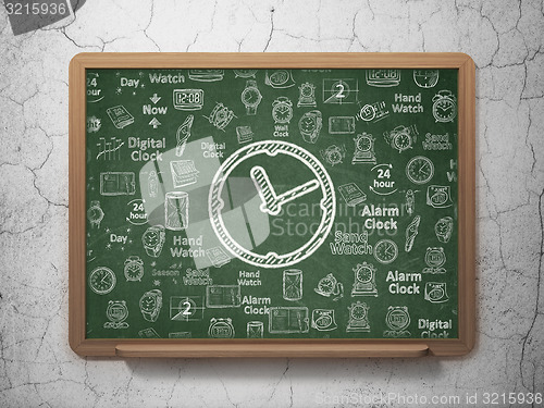Image of Time concept: Clock on School Board background
