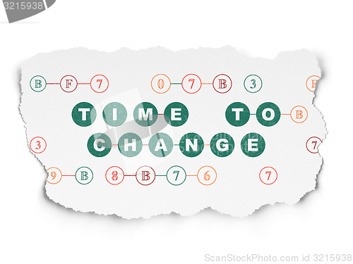 Image of Time concept: Time to Change on Torn Paper background