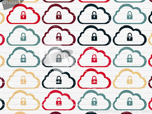 Image of Cloud technology concept: Cloud With Padlock icons on wall background