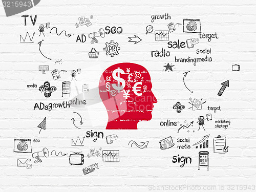 Image of Marketing concept: Head With Finance Symbol on wall background