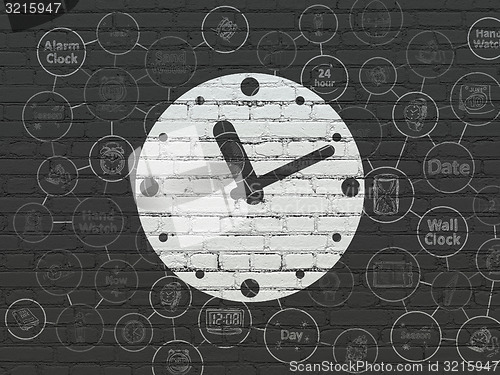 Image of Timeline concept: Clock on wall background