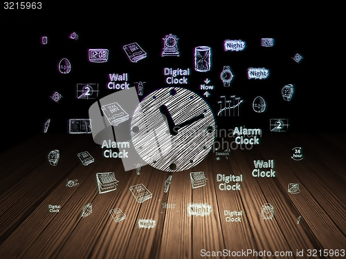 Image of Timeline concept: Clock in grunge dark room