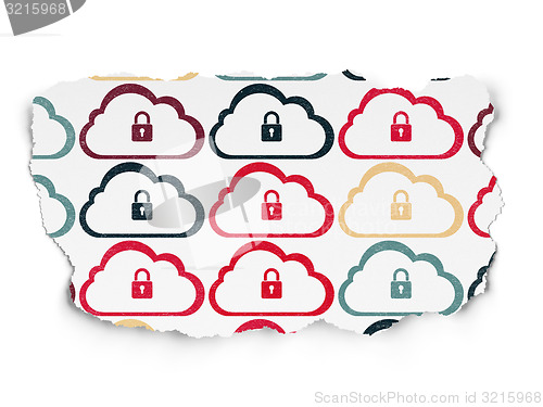 Image of Cloud technology concept: Cloud With Padlock icons on Torn Paper background