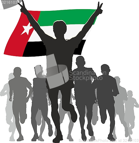 Image of Athlete with the United Arab Emirates flag at the finish