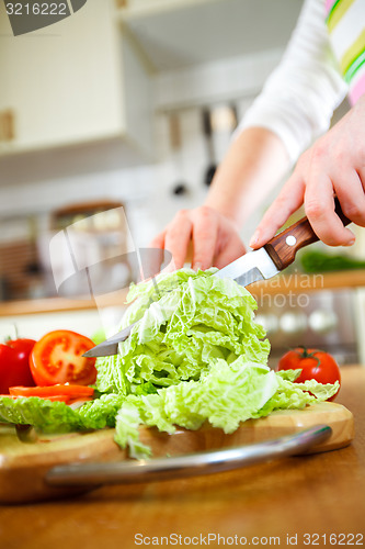 Image of Woman\'s hands cutting vegetables