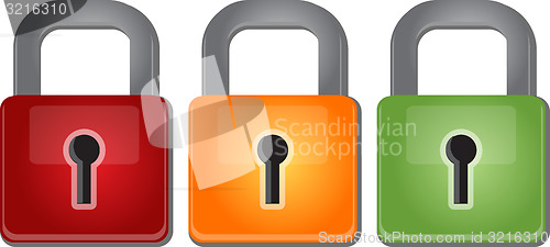 Image of Multicolored red yellow green security lock Illustration clipart