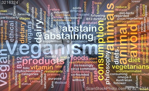 Image of Veganism wordcloud concept illustration glowing