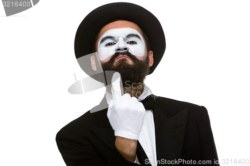 Image of Portrait of mime with pointing finger