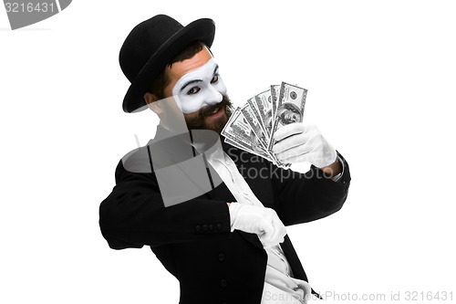 Image of mime as a businessman screaming with delight