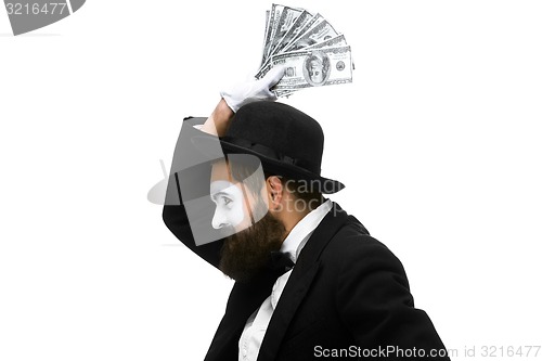 Image of mime as a businessman screaming with delight