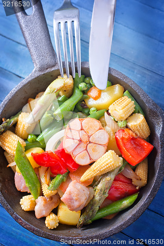 Image of fried meat with vegetables