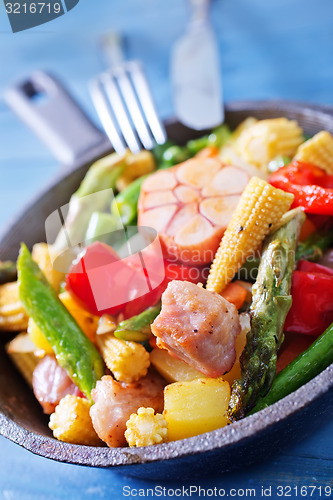 Image of fried meat with vegetables