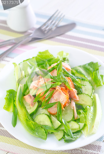 Image of salad with salmon and cucumber