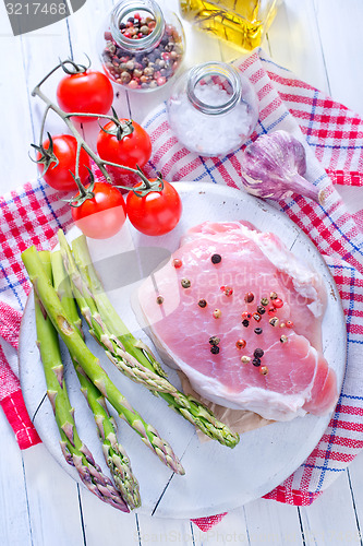 Image of raw meat and asparagus