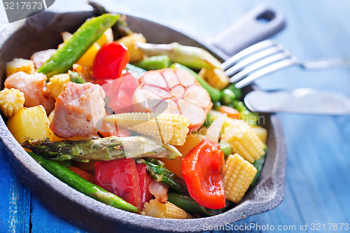 Image of fried meat with vegetables