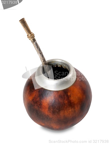 Image of Calabash gourd with bombilla on white background