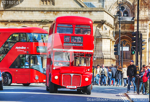 Image of Iconic red double decker bus in London