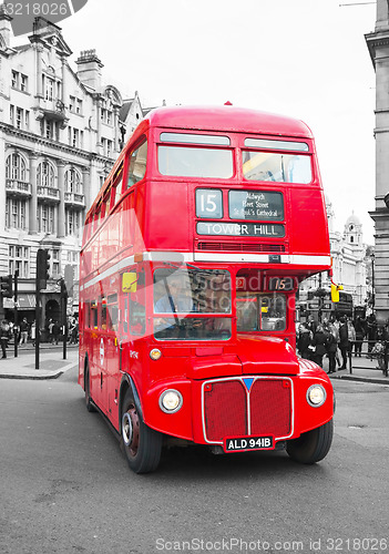 Image of Iconic red double decker bus in London