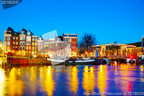 Image of Night city view of Amsterdam, the Netherlands