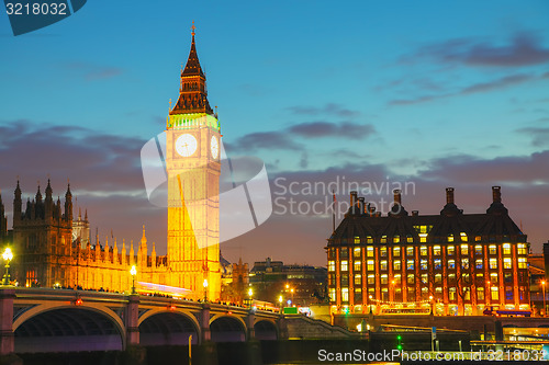 Image of London with the Clock Tower and Houses of Parliament