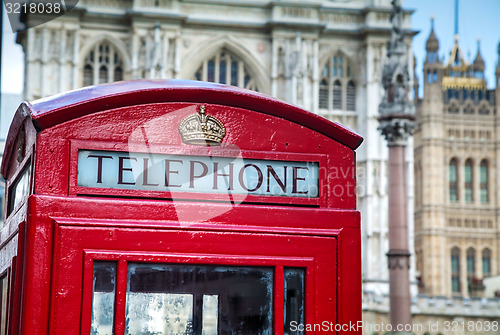 Image of Famous red telephone booth in London
