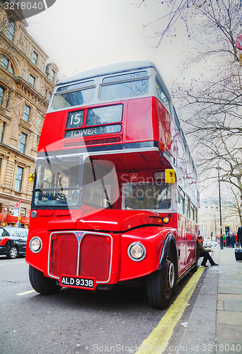 Image of Iconic red double decker bus in London
