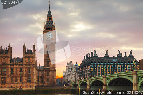 Image of London with the Clock Tower and Houses of Parliament