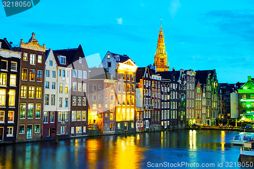 Image of Night city view of Amsterdam, the Netherlands
