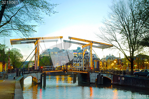 Image of Night city view of Amsterdam, the Netherlands