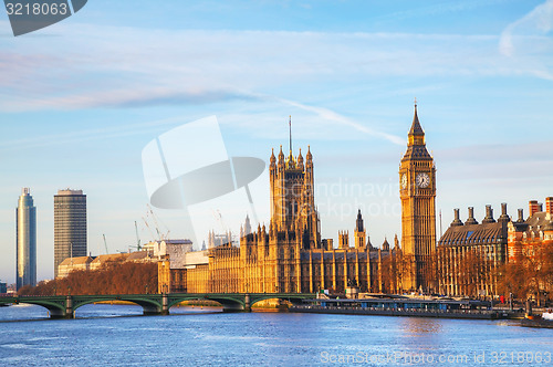 Image of London with the Clock Tower and Houses of Parliament