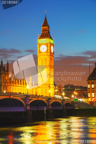 Image of London with the Clock Tower and Houses of Parliament