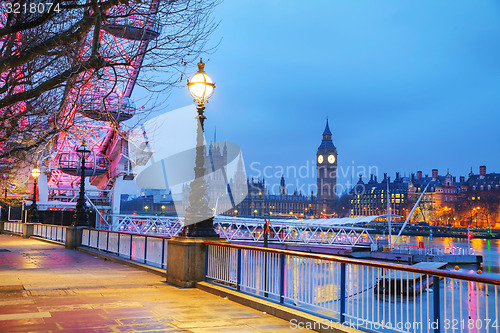 Image of Overview of London with the Clock tower early in the morning